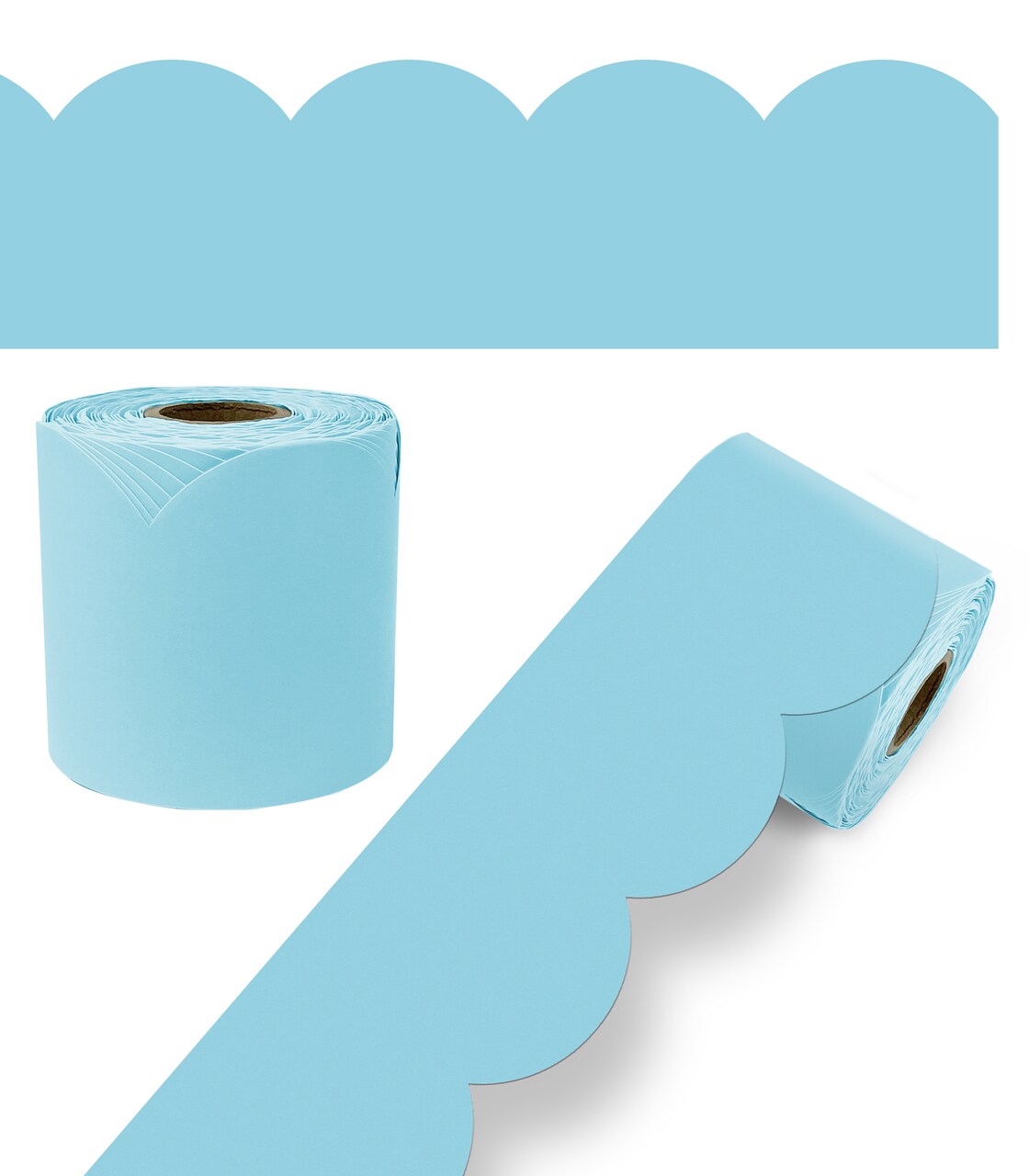 Carson Dellosa 65Ft of Sky Blue Bulletin Board Borders, 1 Roll of Pastel Scalloped Trim for Rolling Whiteboard, Cork and Posterboard, Party, Easter, Spring Decorations, and Classroom Decor